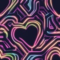 A geometric heart maze, where hearts are interconnected with thin glowing lines in neon colors,