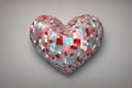 Geometric heart with mesh of squares, Mosaic style