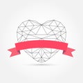 Geometric heart with red ribbon