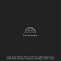 Geometric hemisphere with company name and text, vector illustration on a dark background.