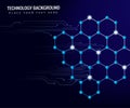 Geometric hexagon connecting lines and dots blue background with circuit board Royalty Free Stock Photo