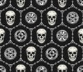 Hexagonal pattern with skulls, bike chains, gears