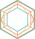 Geometric hexagonal prism wireframe structure with intersecting lines Royalty Free Stock Photo