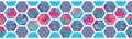 Geometric horizontal seamless border with summer time hexagon shapes. Vector tropical sea relax blue and pink tiles, beach holiday