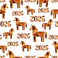 Geometric horse pattern with numbers 2026 in seamless design, suitable for background or decor Royalty Free Stock Photo