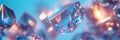 Geometric icy crystals radiate luminosity, reflecting abstract patterns amidst a vivid blue backdrop, creating a Royalty Free Stock Photo