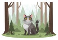 Geometric illustration of a gray and white cat with bright yellow eyes sitting in a Royalty Free Stock Photo