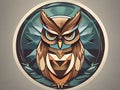 A geometric illustration of smart and charming owl in cartoon sytle, in the circle, animal design, logo, t-shirt