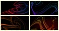 Abstract geometric illustration of doodle smoke waves with a gradient on a dark background. A set of 4 backgrounds. Abstract