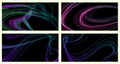 Abstract geometric illustration of doodle smoke waves with a gradient on a dark background. A set of 4 backgrounds. Abstract