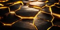 Geometric Interconnected Network Of Gold Nodes, Abstract Design With Glowing Lines And Shiny Surface