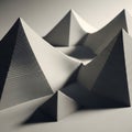 Geometric landscape featuring several white pyramidal structures composed of thin Royalty Free Stock Photo