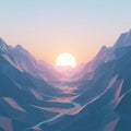 Geometric landscape with a stylized sunrise over angular Royalty Free Stock Photo