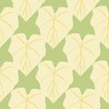 Geometric leaves seamless pattern on green background. Foliage wallpaper in flat style Royalty Free Stock Photo