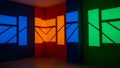Geometric Light Projections On Colored Walls In A Room Corner shapes shadows Royalty Free Stock Photo