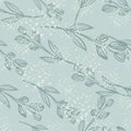 Geometric line art leaf seamless pattern on grunge background. Hand drawn floral botanical wallpaper Royalty Free Stock Photo