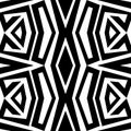 Geometric line art pattern over white background. Seamless monochromatic wallpaper. Black and white tiling