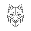 Geometric line drawing of a wolf s head centered on a white background Royalty Free Stock Photo