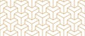 Geometric line tile seamless pattern. Isometric modern cube grid background. White and gold texture. Vintage herringbone Royalty Free Stock Photo