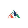 Geometric logo design depicting stylized mountains in red, blue, and green. The red Royalty Free Stock Photo