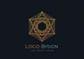 Geometric logo featuring an intricate, multi-layered hexagonal pattern made up of fine, Royalty Free Stock Photo