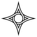 Geometric logo four pointed star with a circle inside, vector symbol of the circulation funds, sign of interweaving