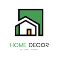 Geometric vector logo with abstract building. Original linear emblem for interior design and home decorating company or Royalty Free Stock Photo