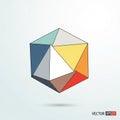 Geometric low-poly 3D shape with multiple triangular faces, each in a different color: Royalty Free Stock Photo