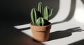 Low Poly Stylized Cactus in Terracotta Pot with Dramatic Light and Shadow Royalty Free Stock Photo