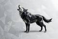 Geometric Low Poly Wolf Howling at the Moon Digital Art Royalty Free Stock Photo