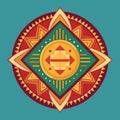 Geometric Mandala with Red Yellow and Teal Colors pattern Royalty Free Stock Photo