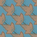 Geometric maple leaves seamless pattern on blue background.Autumn leaf wallpaper Royalty Free Stock Photo