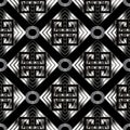 Geometric meander seamless pattern. Black vector geometry abstract background wallpaper with silver geometric shapes, figures, rh Royalty Free Stock Photo