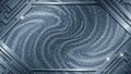 Geometric metallic frame surrounding a swirling galaxy of sparkling blue and silver glitter Royalty Free Stock Photo