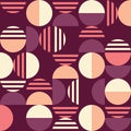 Geometric mid-century modern style vector seamless pattern - retro 60`s and 70`s minimal textile and fabric print design with circ