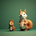 Geometric Minimalist 3d Squirrel Model With Small Squirrel