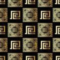 Geometric modern 3d meander vector seamless pattern. Modern black background wallpaper with gold ornamental abstract Royalty Free Stock Photo