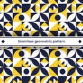 Geometric modern seamless pattern with diamonds circles rings yellow blue white vector image Royalty Free Stock Photo