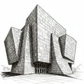 Geometric modernist building with angular, overlapping forms. It features large, block- Royalty Free Stock Photo