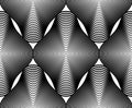 Geometric monochrome stripy seamless pattern, black and white vector abstract background. Graphic symmetric backdrop. Royalty Free Stock Photo