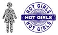 Distress Hot Girls Stamp Seal and Geometric Woman Mosaic