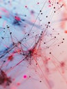 Geometric network connection in vibrant red and blue pattern