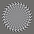 Geometric optical illusion with arrows. White and black psychedelic circle