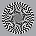 Geometric optical illusion concept. White and black psychedelic circle pattern