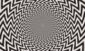 Geometric optical illusion design. Circle psychedelic pattern. White and black art background