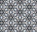 Geometric optical illusion vibration design. Pentagon black and white colors seamless pattern.