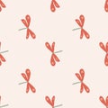 Geometric orange dragonfly seamless pattern on light pink background. Doodle dragonflies wallpaper Royalty Free Stock Photo