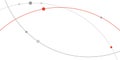 Geometric orbits and intersecting paths with vivid red details, representing futuristic themes. Great for AI, robotics