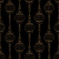 Geometric ornament gold seamless pattern. Modern art deco texture. Gold trendy glitter print on black background Royalty Free Stock Photo