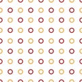 Geometric outline circle seamless pattern vector isolated on white background. Abstract cute red, and yellow decorative circles.